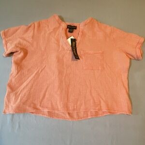NWT Like An Angel Women's Orange Top Buckle Size 1X V-neck Dubbary Acid Shirt